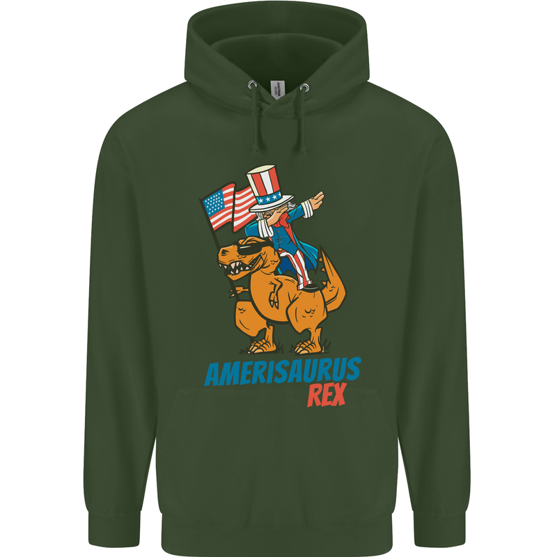 Amerisaurus T-Rex Dabbing Uncle Sam USA Childrens Kids Hoodie Forest Green