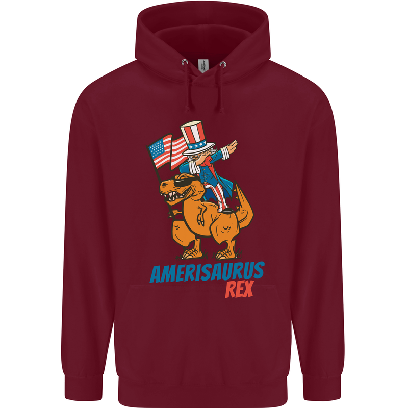 Amerisaurus T-Rex Dabbing Uncle Sam USA Childrens Kids Hoodie Maroon