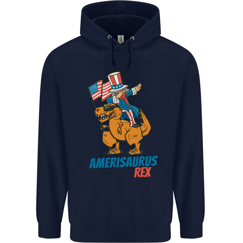 Amerisaurus T-Rex Dabbing Uncle Sam USA Childrens Kids Hoodie Navy Blue