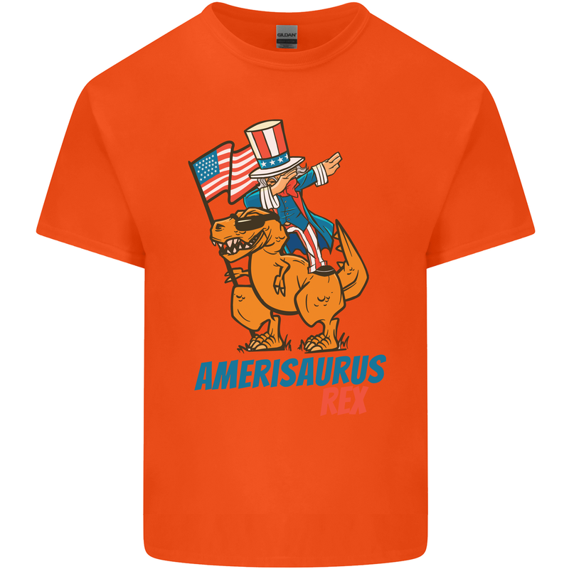 Amerisaurus T-Rex Dabbing Uncle Sam USA Kids T-Shirt Childrens Orange