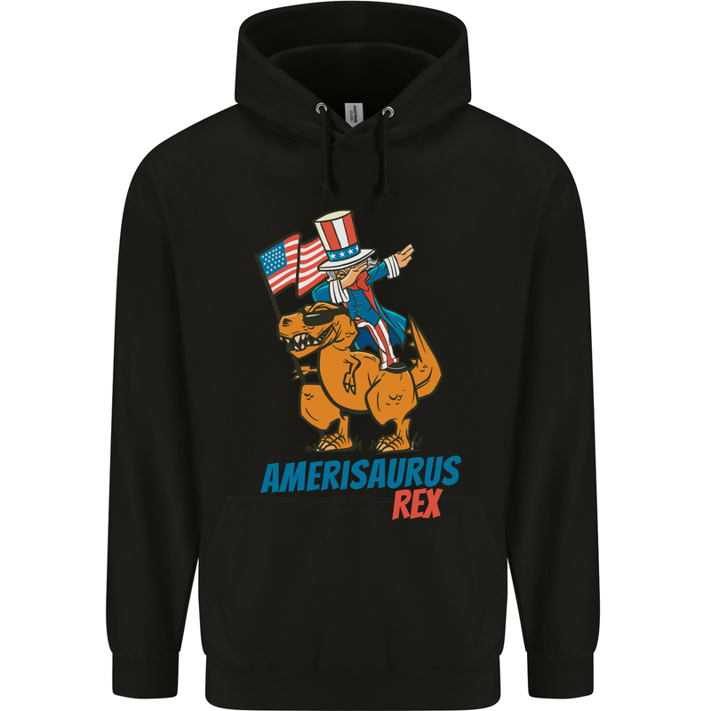 Amerisaurus T-Rex Dabbing Uncle Sam USA Mens 80% Cotton Hoodie Black