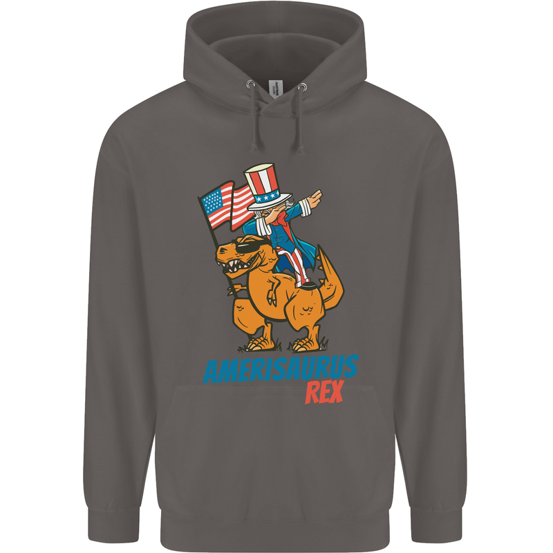 Amerisaurus T-Rex Dabbing Uncle Sam USA Mens 80% Cotton Hoodie Charcoal