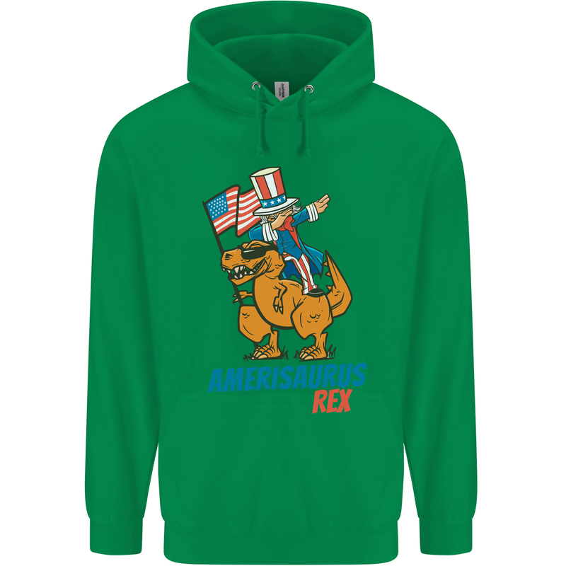 Amerisaurus T-Rex Dabbing Uncle Sam USA Mens 80% Cotton Hoodie Irish Green