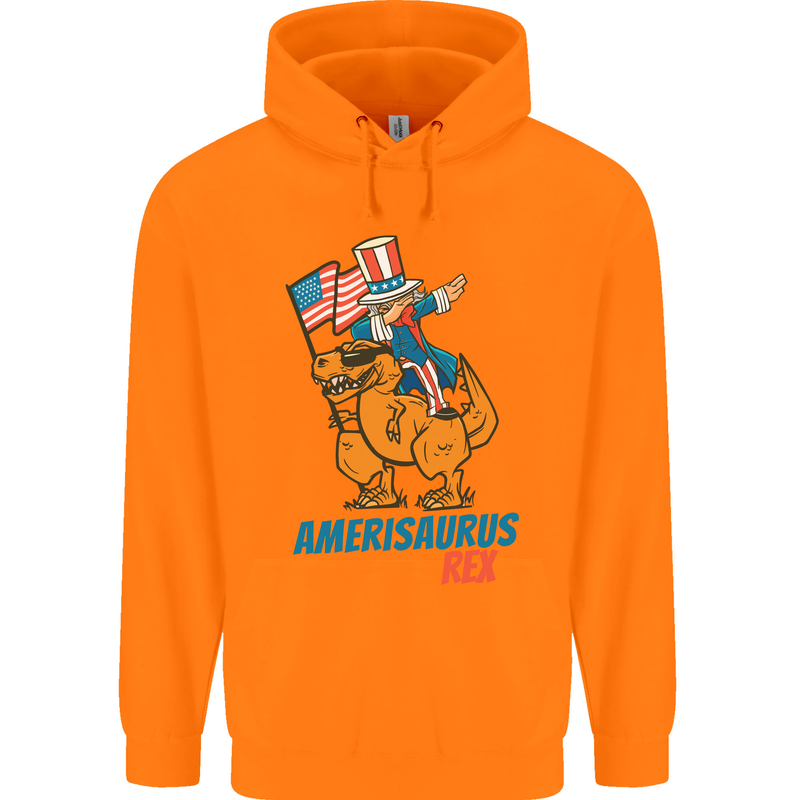 Amerisaurus T-Rex Dabbing Uncle Sam USA Mens 80% Cotton Hoodie Orange