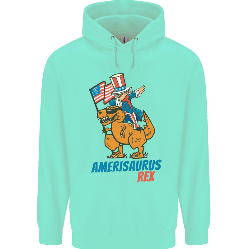 Amerisaurus T-Rex Dabbing Uncle Sam USA Mens 80% Cotton Hoodie Peppermint