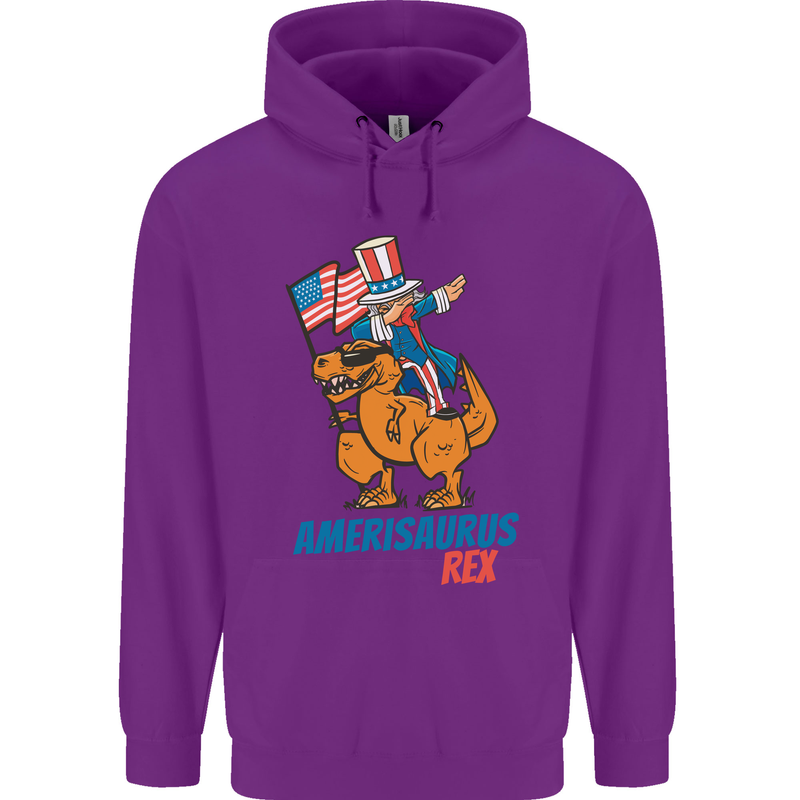 Amerisaurus T-Rex Dabbing Uncle Sam USA Mens 80% Cotton Hoodie Purple