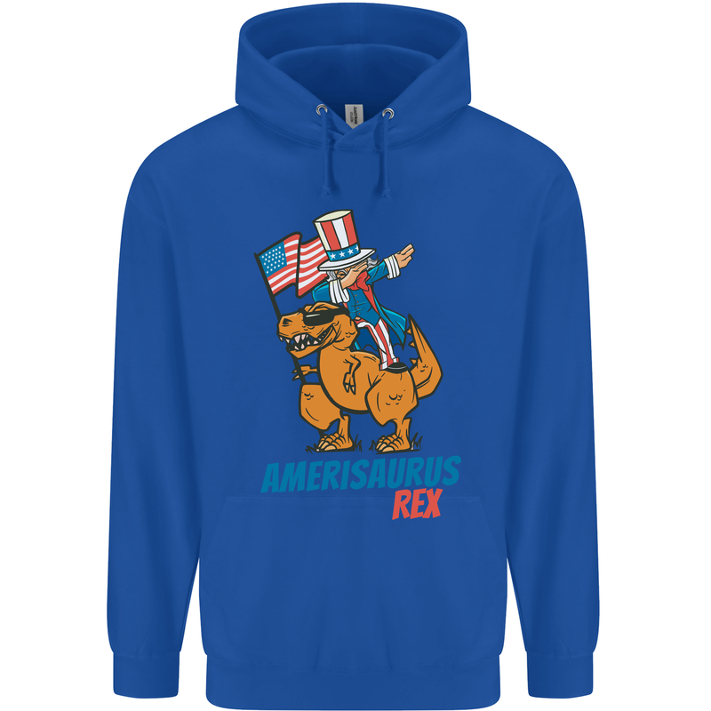 Amerisaurus T-Rex Dabbing Uncle Sam USA Mens 80% Cotton Hoodie Royal Blue