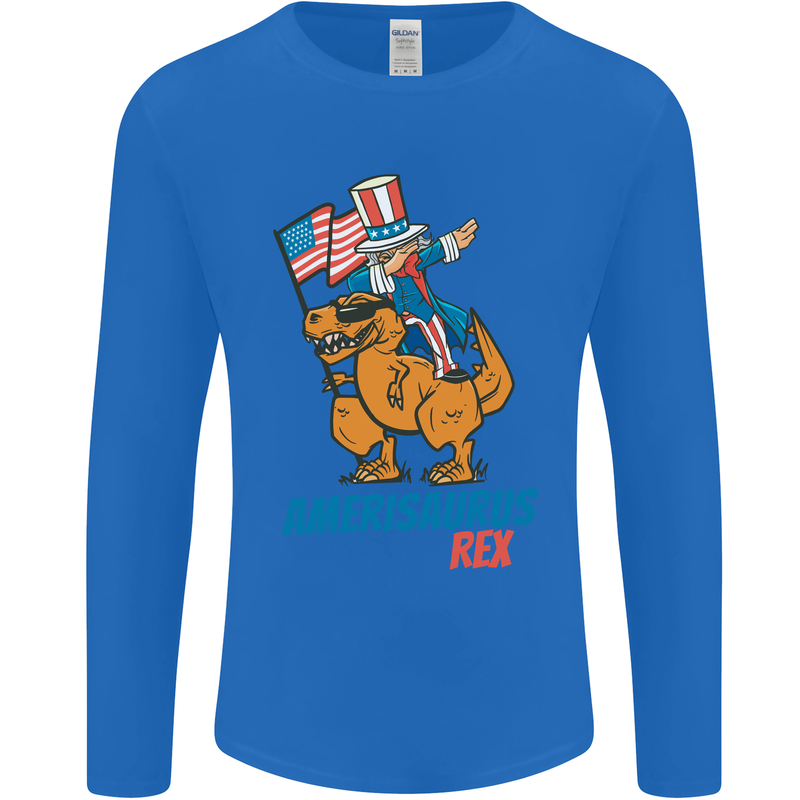 Amerisaurus T-Rex Dabbing Uncle Sam USA Mens Long Sleeve T-Shirt Royal Blue