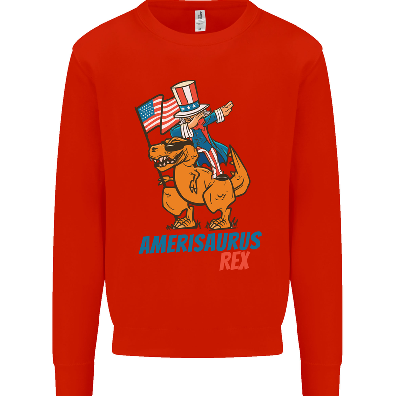 Amerisaurus T-Rex Dabbing Uncle Sam USA Mens Sweatshirt Jumper Bright Red