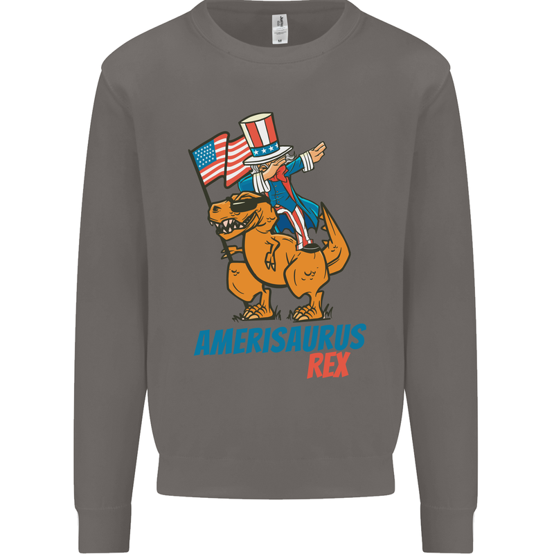 Amerisaurus T-Rex Dabbing Uncle Sam USA Mens Sweatshirt Jumper Charcoal
