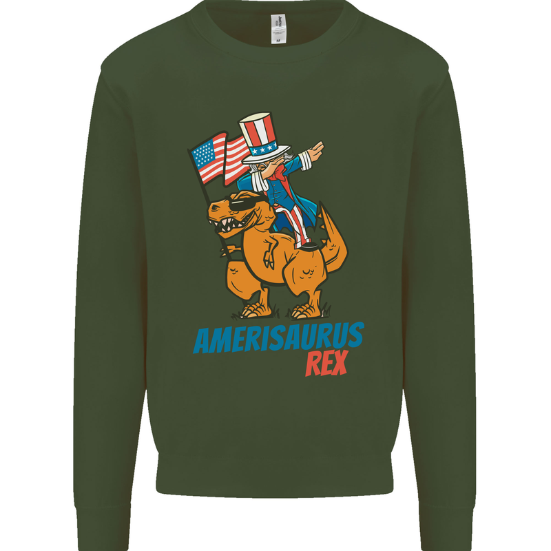 Amerisaurus T-Rex Dabbing Uncle Sam USA Mens Sweatshirt Jumper Forest Green