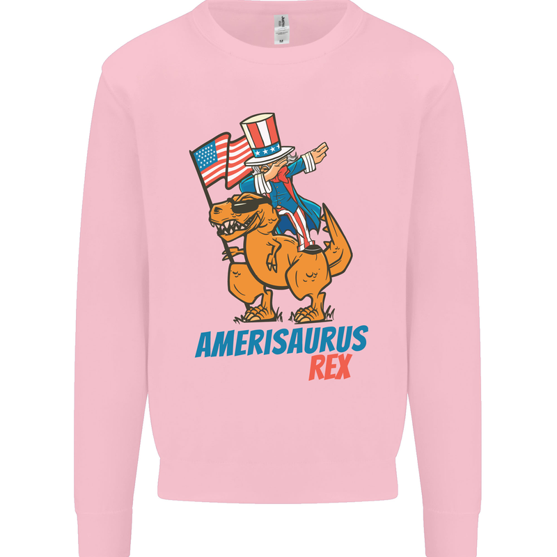 Amerisaurus T-Rex Dabbing Uncle Sam USA Mens Sweatshirt Jumper Light Pink