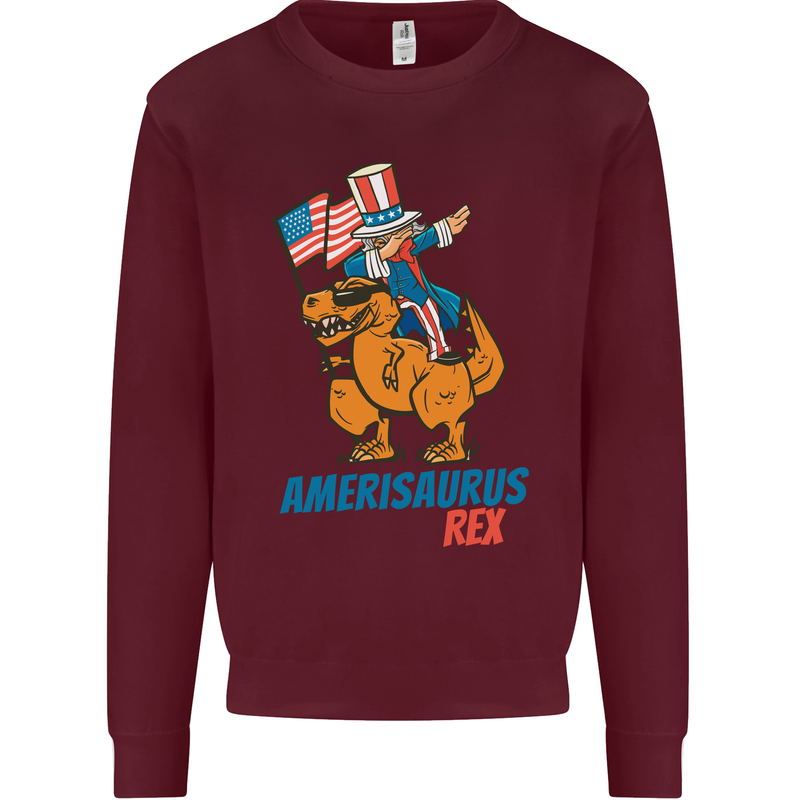 Amerisaurus T-Rex Dabbing Uncle Sam USA Mens Sweatshirt Jumper Maroon