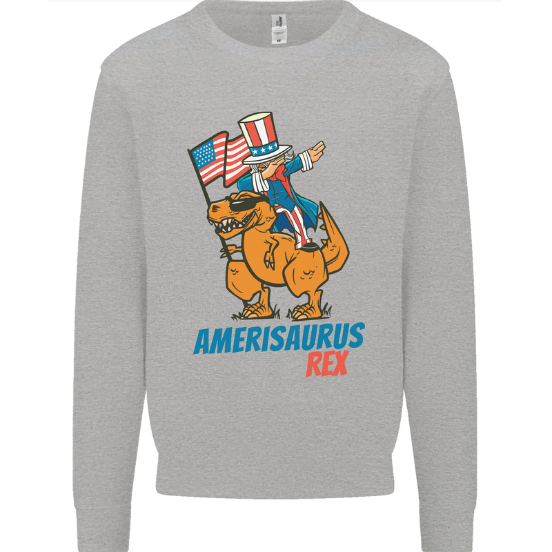 Amerisaurus T-Rex Dabbing Uncle Sam USA Mens Sweatshirt Jumper Sports Grey