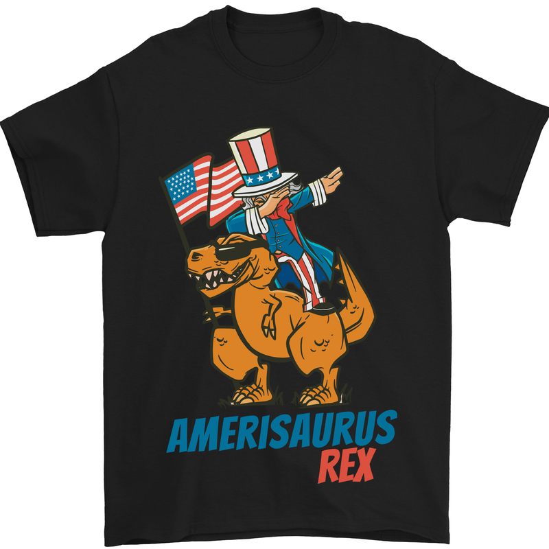 Amerisaurus T-Rex Dabbing Uncle Sam USA Mens T-Shirt Cotton Gildan Black