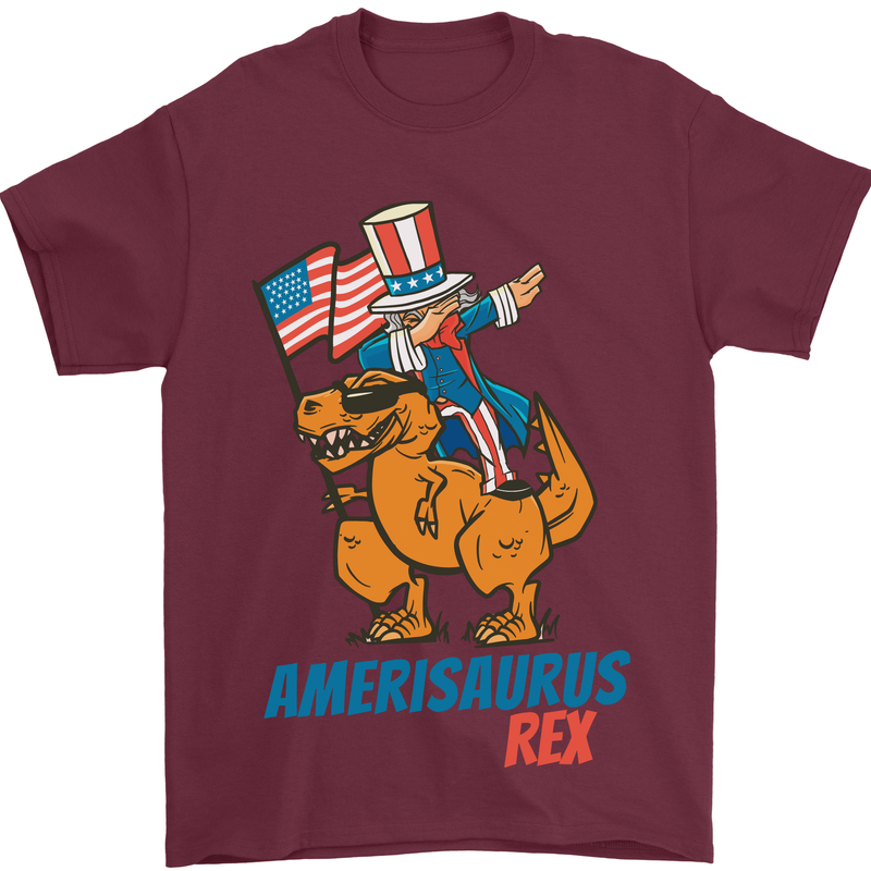 Amerisaurus T-Rex Dabbing Uncle Sam USA Mens T-Shirt Cotton Gildan Maroon