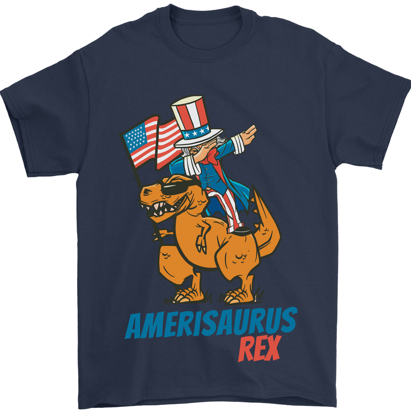 Amerisaurus T-Rex Dabbing Uncle Sam USA Mens T-Shirt Cotton Gildan Navy Blue