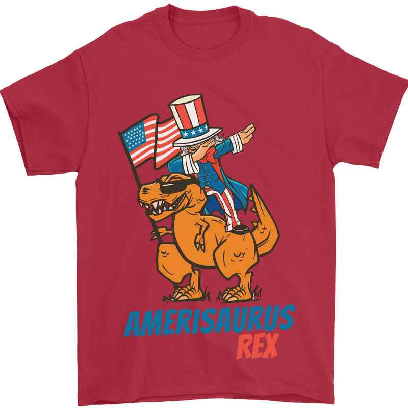 Amerisaurus T-Rex Dabbing Uncle Sam USA Mens T-Shirt Cotton Gildan Red