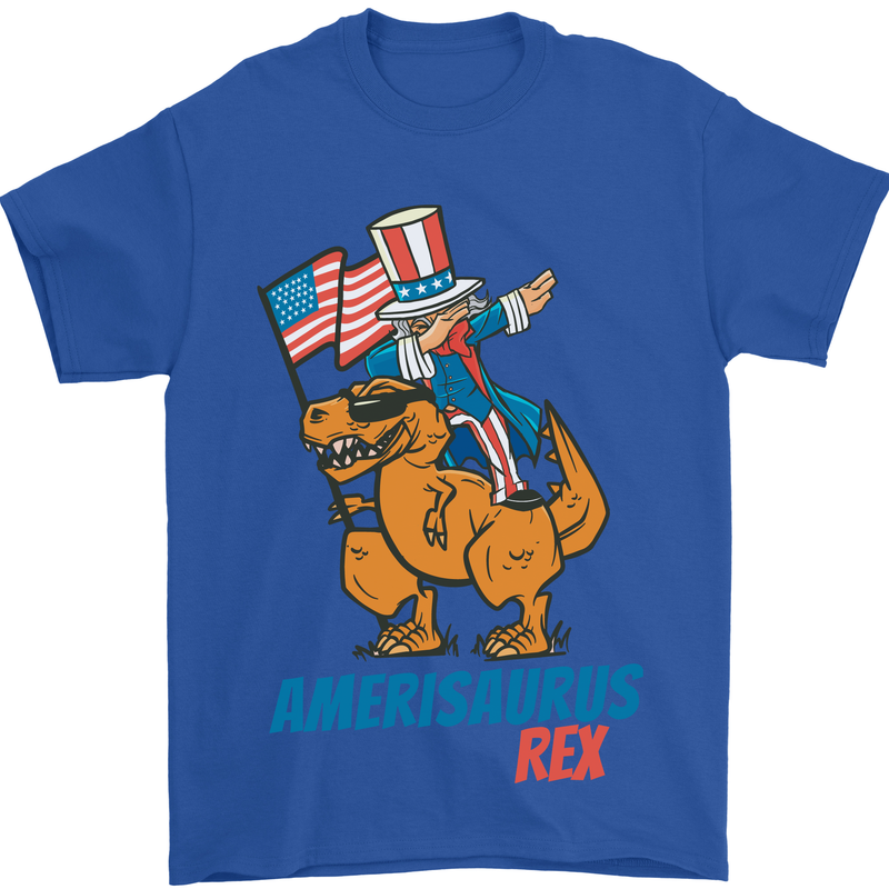 Amerisaurus T-Rex Dabbing Uncle Sam USA Mens T-Shirt Cotton Gildan Royal Blue