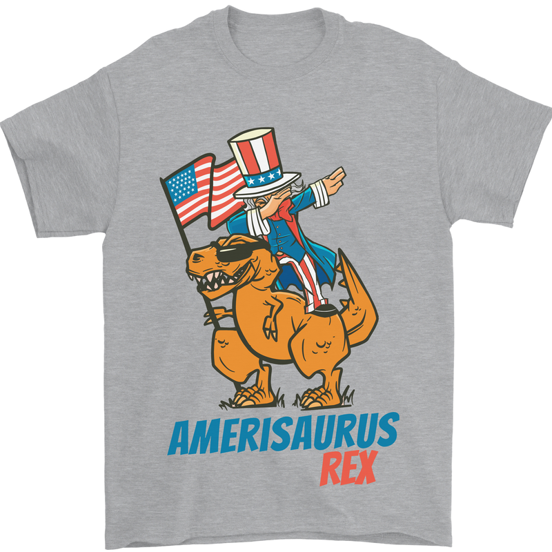 Amerisaurus T-Rex Dabbing Uncle Sam USA Mens T-Shirt Cotton Gildan Sports Grey