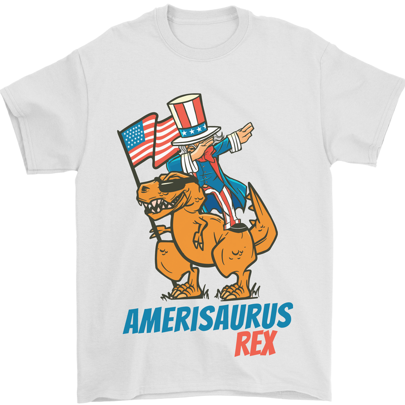 Amerisaurus T-Rex Dabbing Uncle Sam USA Mens T-Shirt Cotton Gildan White