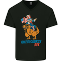 Amerisaurus T-Rex Dabbing Uncle Sam USA Mens V-Neck Cotton T-Shirt Black