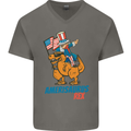Amerisaurus T-Rex Dabbing Uncle Sam USA Mens V-Neck Cotton T-Shirt Charcoal
