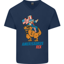 Amerisaurus T-Rex Dabbing Uncle Sam USA Mens V-Neck Cotton T-Shirt Navy Blue