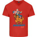 Amerisaurus T-Rex Dabbing Uncle Sam USA Mens V-Neck Cotton T-Shirt Red