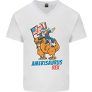 Amerisaurus T-Rex Dabbing Uncle Sam USA Mens V-Neck Cotton T-Shirt White