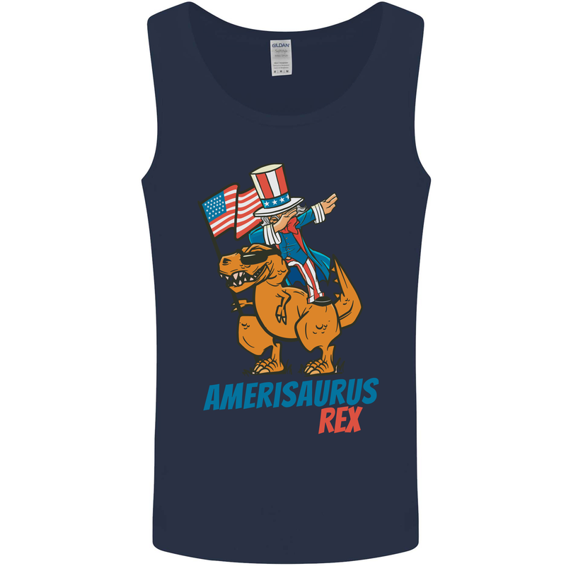 Amerisaurus T-Rex Dabbing Uncle Sam USA Mens Vest Tank Top Navy Blue