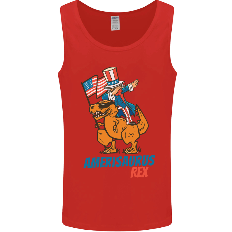 Amerisaurus T-Rex Dabbing Uncle Sam USA Mens Vest Tank Top Red
