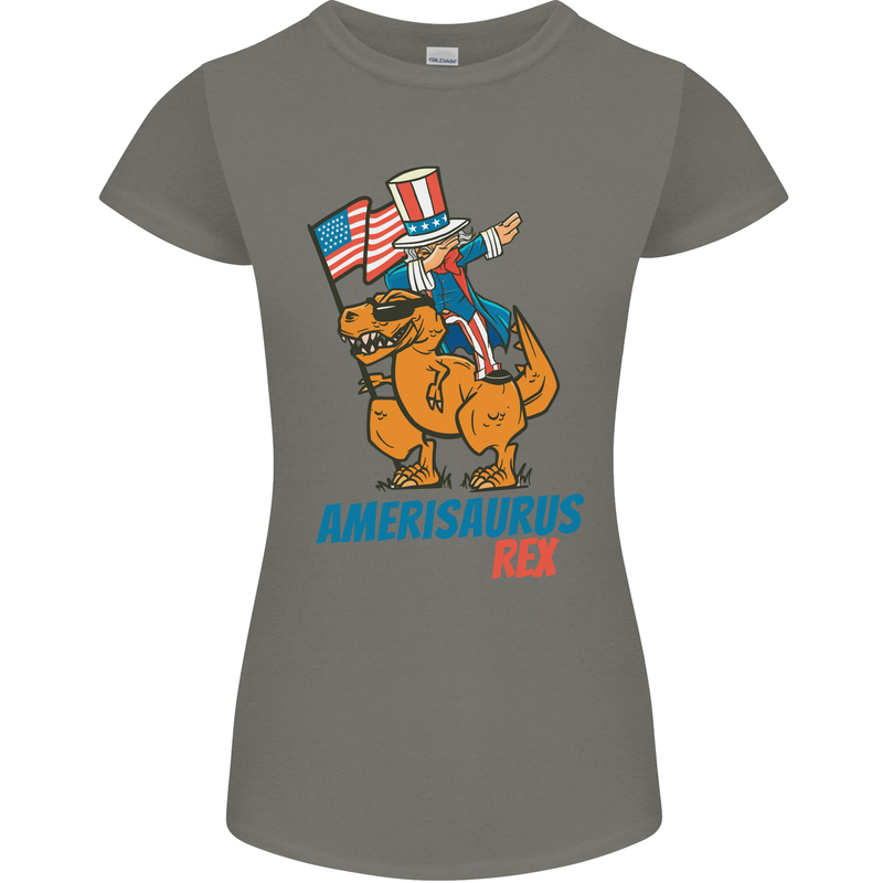 Amerisaurus T-Rex Dabbing Uncle Sam USA Womens Petite Cut T-Shirt Charcoal