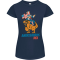 Amerisaurus T-Rex Dabbing Uncle Sam USA Womens Petite Cut T-Shirt Navy Blue