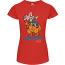 Amerisaurus T-Rex Dabbing Uncle Sam USA Womens Petite Cut T-Shirt Red
