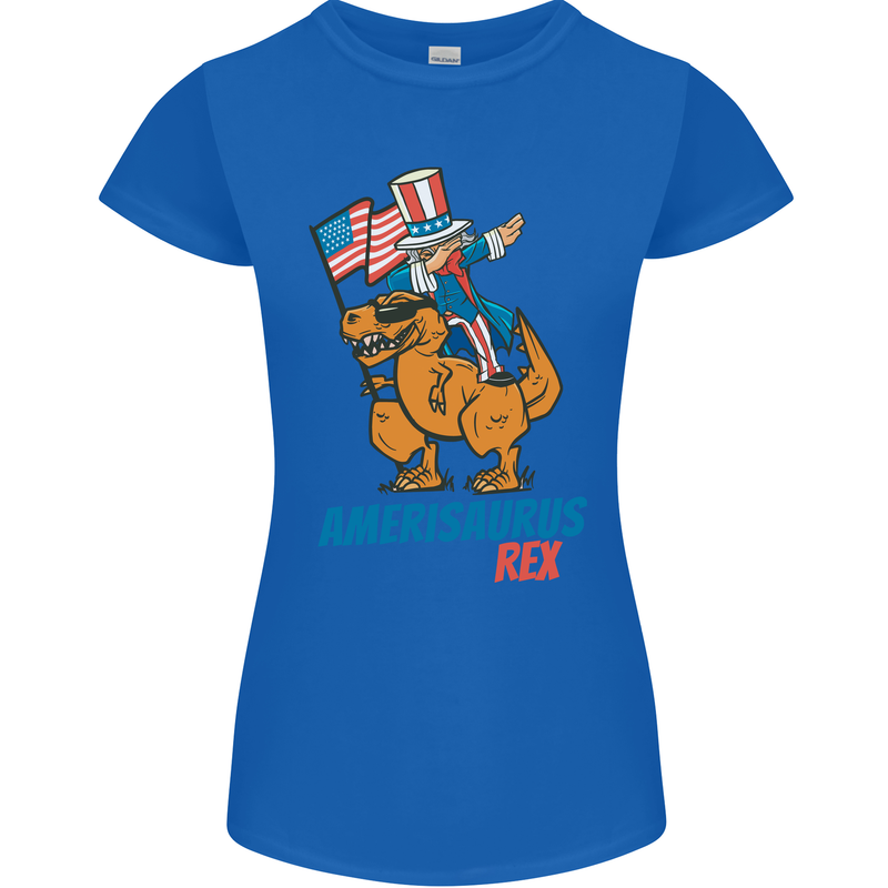 Amerisaurus T-Rex Dabbing Uncle Sam USA Womens Petite Cut T-Shirt Royal Blue