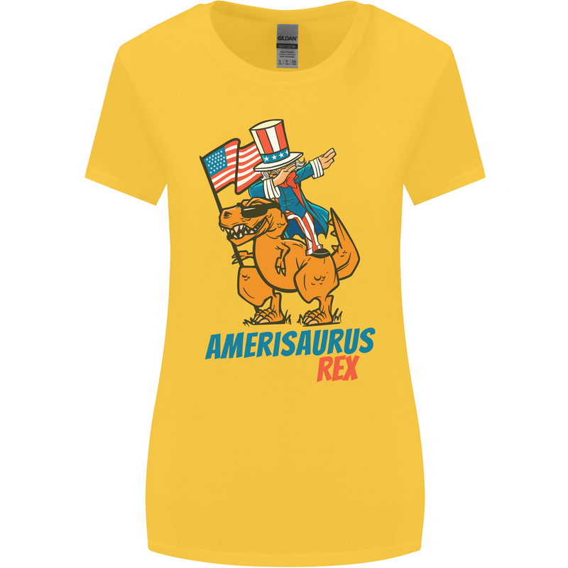 Amerisaurus T-Rex Dabbing Uncle Sam USA Womens Wider Cut T-Shirt Yellow