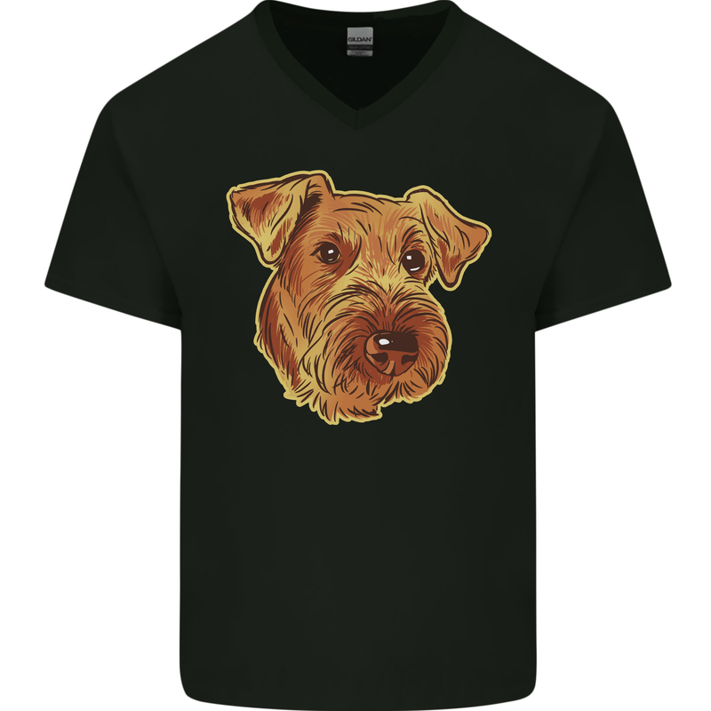 An Airedale Terrier Waterside Bingley Dog Mens V-Neck Cotton T-Shirt Black