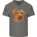 An Airedale Terrier Waterside Bingley Dog Mens V-Neck Cotton T-Shirt Charcoal
