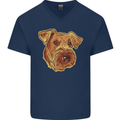 An Airedale Terrier Waterside Bingley Dog Mens V-Neck Cotton T-Shirt Navy Blue