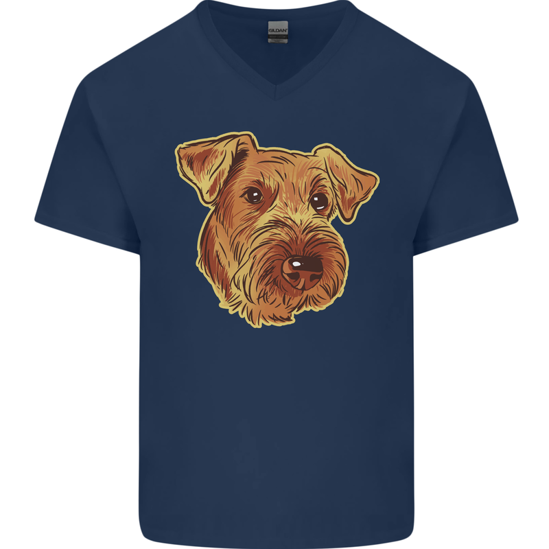 An Airedale Terrier Waterside Bingley Dog Mens V-Neck Cotton T-Shirt Navy Blue
