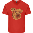 An Airedale Terrier Waterside Bingley Dog Mens V-Neck Cotton T-Shirt Red