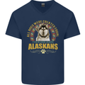 An Alaskan Dog Mens V-Neck Cotton T-Shirt Navy Blue