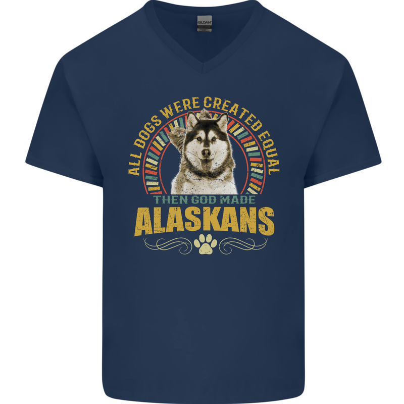 An Alaskan Dog Mens V-Neck Cotton T-Shirt Navy Blue