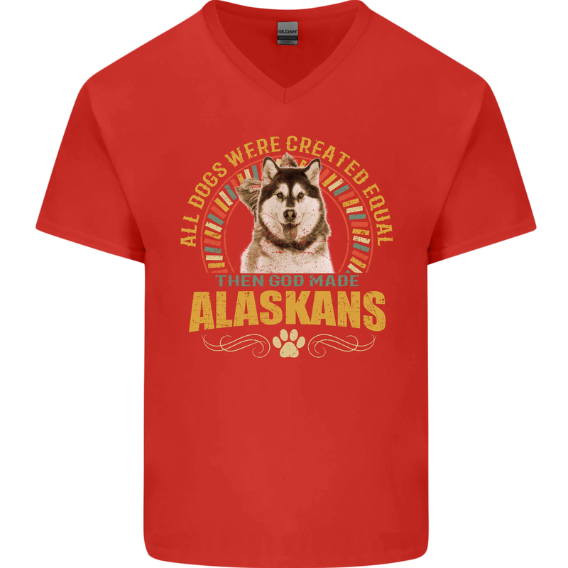 An Alaskan Dog Mens V-Neck Cotton T-Shirt Red