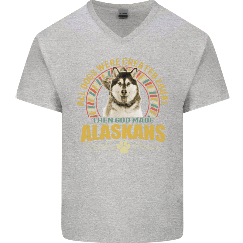 An Alaskan Dog Mens V-Neck Cotton T-Shirt Sports Grey