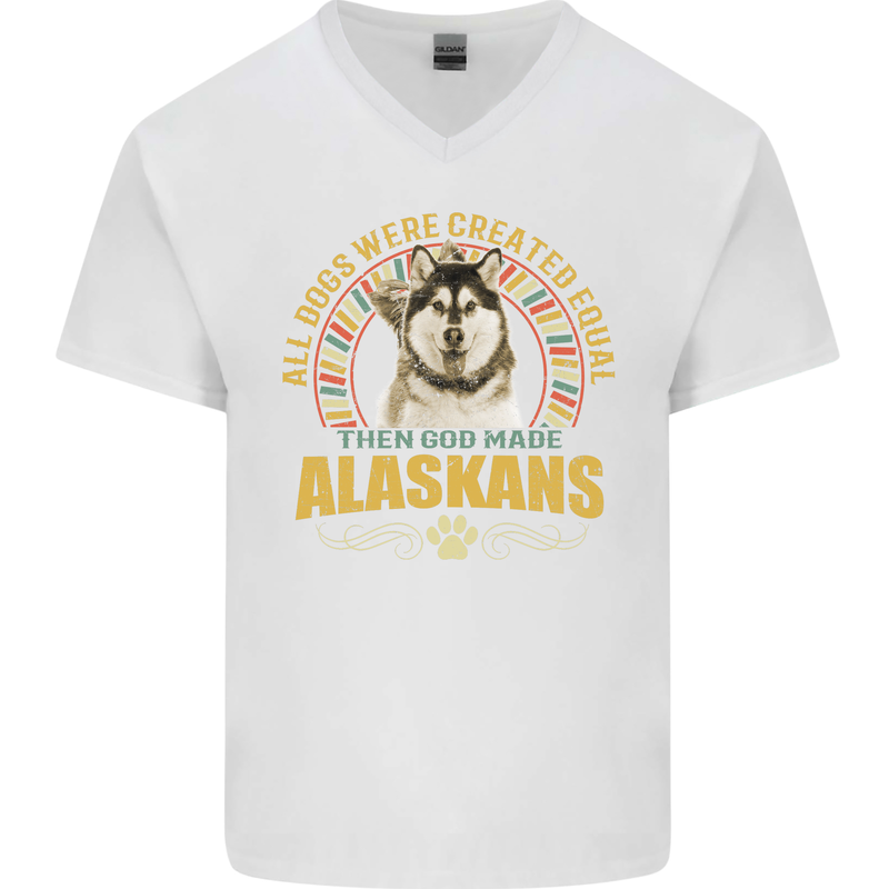 An Alaskan Dog Mens V-Neck Cotton T-Shirt White