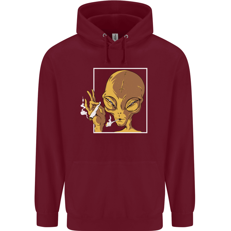 An Alien Smoking Weed Childrens Kids Hoodie Maroon