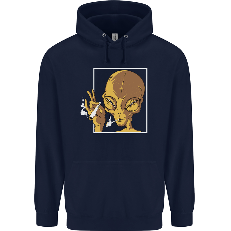 An Alien Smoking Weed Childrens Kids Hoodie Navy Blue