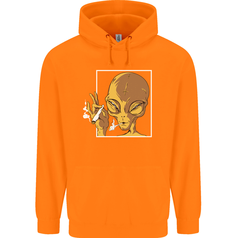 An Alien Smoking Weed Childrens Kids Hoodie Orange